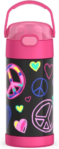 Image of THERMOS FUNTAINER Water Bottle with Straw - 12 Ounce - Kids Stainless Steel Vacuum Insulated Water Bottle with Lid, Peace (Pack of 6)
