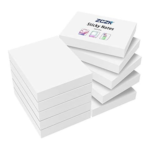 ZCZN Small Sticky Notes, 1.5in x 2in, 100 Sheets/Pad, 10 Pads/Pack, White Cover