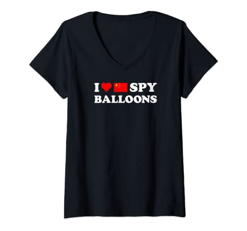 Donna I Love Chinese Spy Balloons | Funny China Maglietta con Collo a V