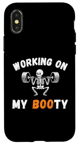 Custodia per iPhone X/XS Lavorando sul mio bottino Halloween humor workout Skeleton squat