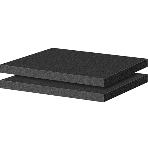 ToLanbbt Polyurethane Foam Sheets, 2P 16 x 12 x 1 Inch Cuttable Tool Box Case Inserts, Black Cushion Packing Pads for Toolbox, Game Box, Craft, Camera Storage
