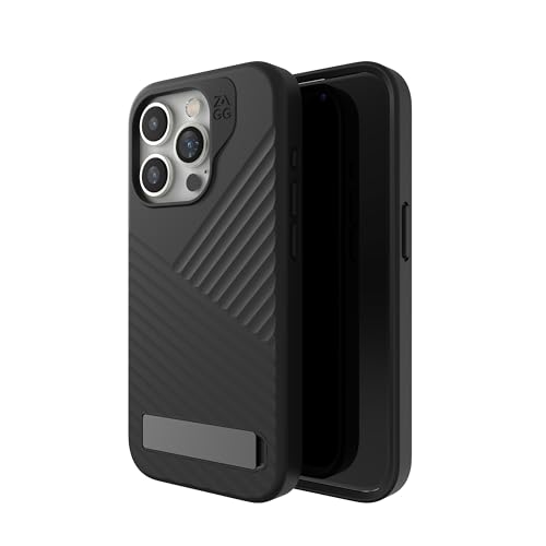 ZAGG Denali Snap KS, Graphen-verstärkte Hülle mit Ständer für iPhone 15 Pro [6.1-Inch], MagSafe kompatibel, Zwei-Schichten Design, stossfeste Abdeckung für die Rückseite (Schwarz)