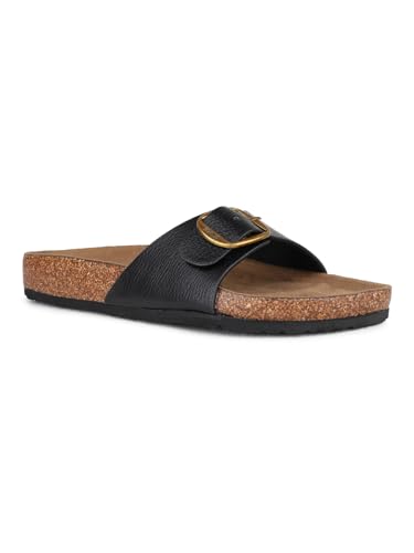 Image of Womens Black Casual Solid Pattern Open Toe Flat Slip-On Sandals