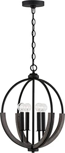 Capital Lighting 347642CK Clive Farmhouse Handcrafted Mango Wood Pendant Ceiling Light Fixture, 4-Light 240 Total Watts, 20" H x 16" W, Carbon Grey and Black Iron
