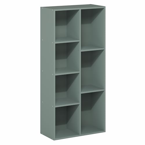 Image of Furinno LUDER Book Shelf, 7-Cube Bookshelf, Bookcase with Open Shelves, 9.4 x 19.5 x 41.7, Easy Assembly, for Living Room, Bedroom, Home Office, Sage Green