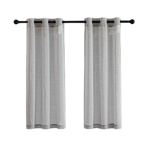NICETOWN Charcoal Grey Linen Curtains for Bedroom 48 inch Long, Grommet Flax Semi Sheer Short Window Treatments Privacy with Light Filtering Drapes fo