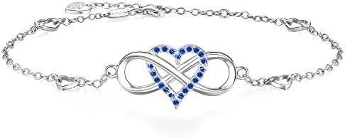 BlingGem Anklet Bracelets for Women 925 Sterling Silver Blue Infinity Heart Ankle Bracelet for Women Wedding Jewelry Birthday Christmas Anniversary Valentine's and Mother's Day Gifts for Women Wife Mom Girlfriend Daughter Friend Her