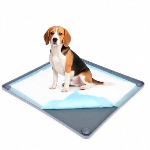 Nuanchu Pee Pad Tray Holder for Dogs, Silicone Dog Puppy Pad Holder with Four Fixed Points 23 x 23 Inch Stable Grip, Raised Edges, Quick-Wipe Dog Potty Tray for Indoor Flooring Protection
