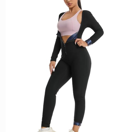 Hotfiary Tuta da Sauna per Donne, Tuta per il Sudore di Tutto il Corpo per La Perdita di Peso, 4 In 1 Dimagrante Corpo Shaper Waist Trainer Workout Vest per il Grasso Della Pancia, Body Sauna a Manica