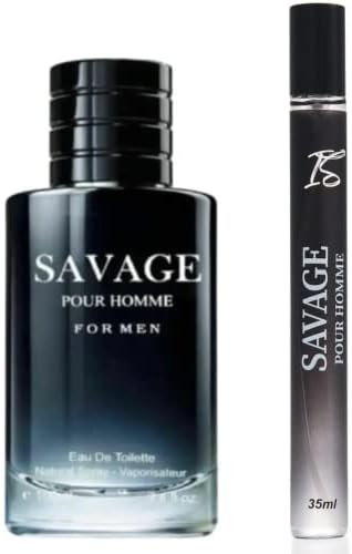 INSPIRE SCENTS Savage + Savage Travel Spray Cologne for Men, Eau De Toilette, Savage Parfum 3.4oz Fluid Ounce/100ml & Travel Spray 35ml (Pack of 2)