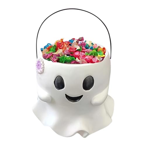 Cubo de caramelos fantasma de Halloween | Divertida maceta de fantasma de resina | Cubos de truco o trato de Halloween | Soporte para cuenco de dulces fantasma | Jarrón fantasma de Halloween para