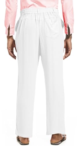 Mens Drawstring Linen Pants Casual Elastic Waist Straight Loose Trousers3