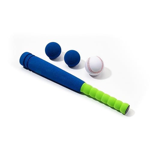 Image of CeleMoon Soft Foam Kids Baseball Bat Toy Set with 3 Balls, 16.5 Inch [Mini Size] for Toddlers Ages 3+, Indoor Outdoor Sport TBall Playing Game, Blue