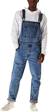 FANSU Mannen Denim Overalls Broek Tuinbroek Vintage Werk Bib Jeans Jumpsuits met Kniebeschermers Zakken Overalls Broek Grote Taille Plus Size, Zwart, S
