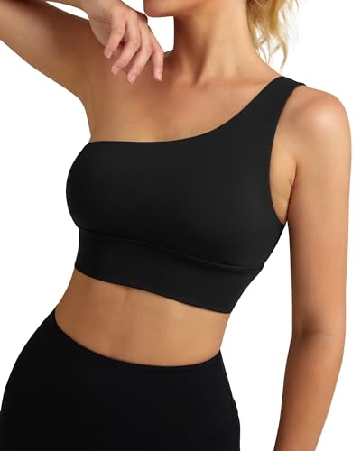 Image of Queenie Ke Womens One Shoulder Sports Bra Left Side Strap Yoga Bras Gym Training Workout Crop Tops