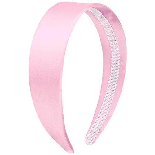 Wecoe Pink Headband 1.6 Inch Wide Silk Satin Headband Women Non Slip Fashion Plain Head Band Solid Hair Band Diy Holiday Hair Accessories For Women Girls Diademas Para Mujer Gifts cover