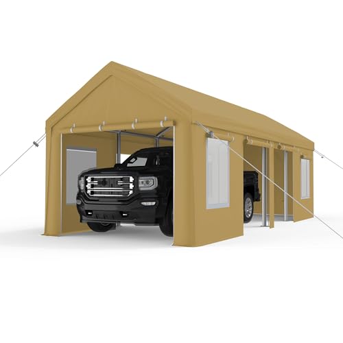 13x25ft Carport, Heavy Duty Carport with Reinforced Steel Poles, Upgraded Portable Garage with Doors & Window, UV Resistant All-Season Waterproof Tarp, for Car, Truck, Boat (Yellow)