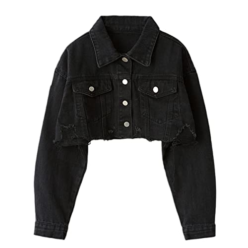 Veste en jean pour femme noir style décontracté pour sorties