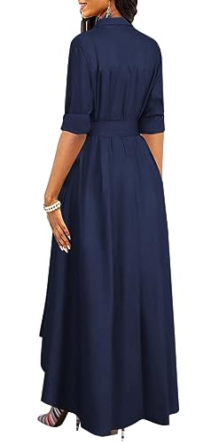 Image of BestGirl Women's Button Down T-Shirt Dress Casual High Low V Neck Loose Long Dress with Belts