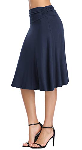 Urban Coco Women's Ruched Waist Stretchy Flared Yoga Skirt (L, Navy Blue) #TOP4