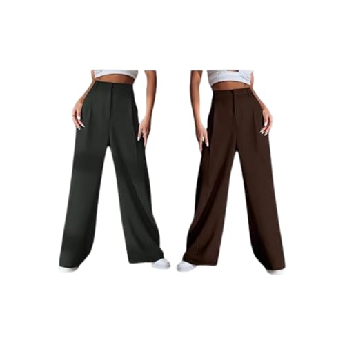 Image of GRECIILOOKS Women High Rise High Waist Trousers Flared Korean Style Formal Pants| Elegant Workwear for Office, College & Events (Available in Plus Size)