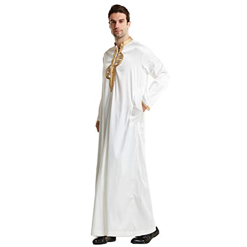 XINNI Men Arabic Long Sleeve Embroidery Thobe Stand Collar Kaftan Robe3