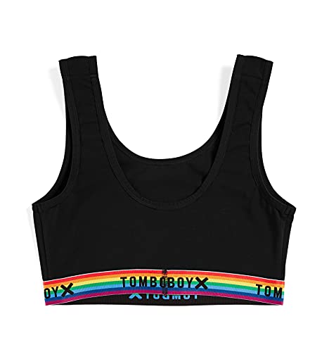 Tomboyx Soft Bra, Cotton Scoop-Neck Bralette For Women, Wireless No-Padding Low Impact, 3X-Large/Black Rainbow #TOP1
