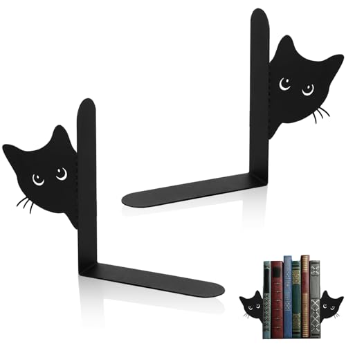 2 Stück Buchstütze, Buchstützen Metall Kreativität Buchständer Katze Bücherstütze Buchhalter...