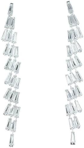 18K Gold Plated Silver Long Dangle Earrings with Baguette Cubic Zirconia – Elegant Sparkling Statement Earrings for Women