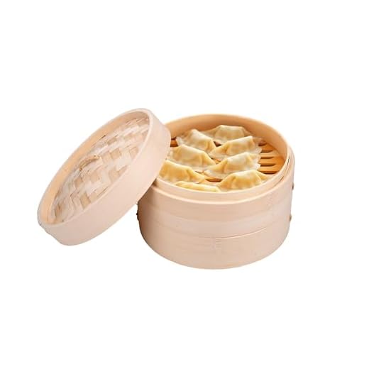 Panier Vapeur en Bambou - Panier Vapeur avec 2 Étages - 20 x 13,5 cm - 100% Bambou - Vapeur au-dessus d'une casserole - Adapté pour les boulettes, les légumes, le riz et plus - avec couvercle