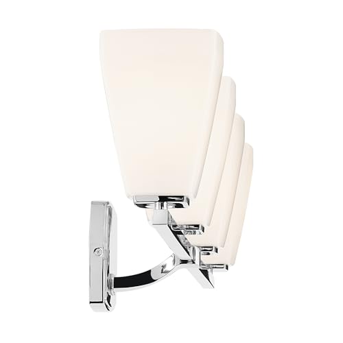 Image of Kichler Marant 4-Light Bathroom Vanity Light Fixture with Opal Glass, Modern Chrome Wall Mount Over Mirror for Powder Room (33.25 in x 9.5 in x 6.75 in), 55217CH