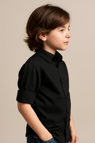 Image of Boys Kids Charcoal Cotton Shirt, Long Roll-Up Sleeves, Party, Age 2-8 Years