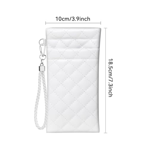 Image of Double Eyeglass Case Squeeze Top Glasses Pouch, Leather Soft Sunglasses Case with Carrying Strap