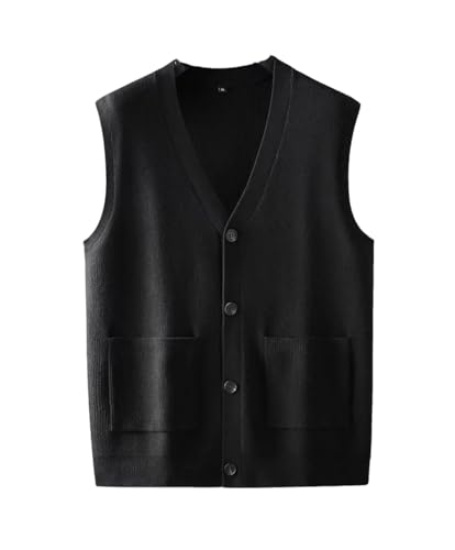 Men's Knitted Sweater Cardigan Vest Loose Button Down Knitted Sleeveless Sweater Vest