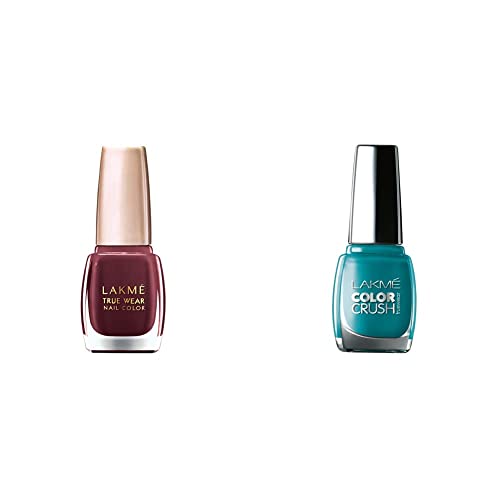 Image of Lakme True Wear Nail Color, Reds & Maroons 401, 9 ml and Lakme True Wear Color Crush Nail Color, Blue 27, 9ml