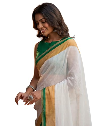 Image of SIRIL Women's Printed Cotton Linen One Minute Ready to Wear Saree With Unstitched Blouse Piece