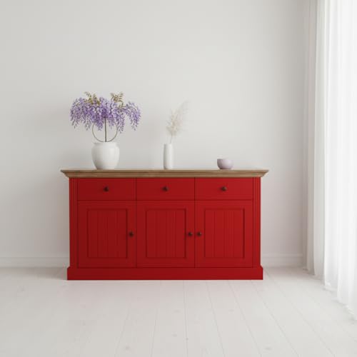 Image of APRODZ Solid Wood Alegre Sideboard Storage Cabinet for Living Room | Red