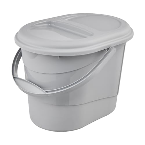 keeeper Bio-Eimer mit Deckel, 13 l, Ovaler Abfalleimer, 37 x 29,5 x 27,5 cm, Elsa Eco Line, Grau (Eco Stone Grey)