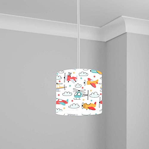 Image of Colorful Airplane and Helicopter Ceiling Lampshade Lightshade for Nursery - 20cm x 18.5cm
