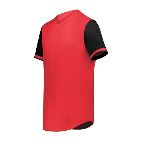 Augusta Sportswear Cutter+ Full Button Baseball Jersey Scarlet/Black L