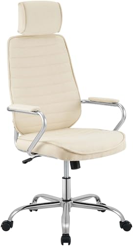 CLP Silla de Oficina ergonómica Rako, Ajustable en Altura, giratoria, con tapizado de Tela, Respaldo con reposacabezas, reposabrazos Acolchados Color Crema