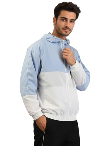 Image of CHKOKKO Sunscreen Jacket for Men Windcheater Hooded Zipper Sports Jacket | UV Protection | Sun Protective | Lightweight Water Resistant | Riding Biker | Outdoor Travel Gym Running