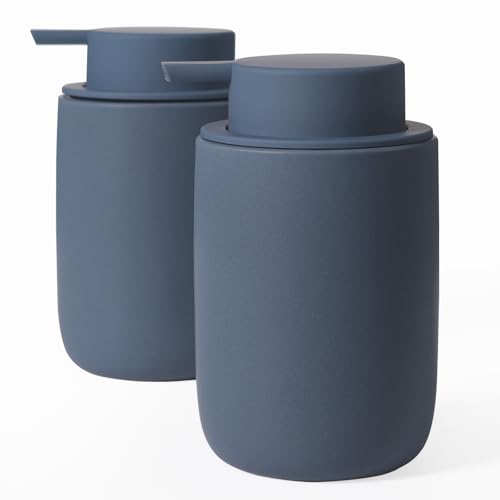 Autumnlife Set di 2 dispenser di sapone, dispenser per lozione per le mani in ceramica con pompa, dispenser di liquidi blu con 8 adesivi trasparenti, set di dispenser di sapone per piatti ricaricabili
