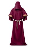 Spooktacular Creations Halloween Monk Costume, Adult Medieval Monk Robe, Renaissance Priest Robe for Halloween Dress Up Cosplay Party (Medium) Dark Red