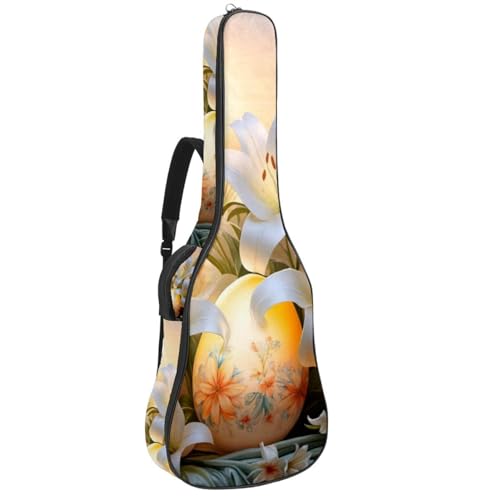 Sac pour guitare acoustique 101,6 cm étanche à motif œufs de lys de Pâques jaunes