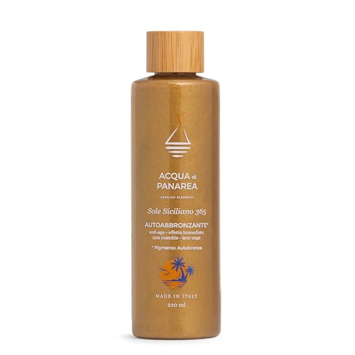 ACQUA DI PANAREA Sole Siciliano 365 Siero Crema Autoabbronzante Viso e Corpo Illuminante, Gocce Autoabbronzanti Viso Antirughe Idratante Con DHA e Acqua Termale Vulcanica 210 ml
