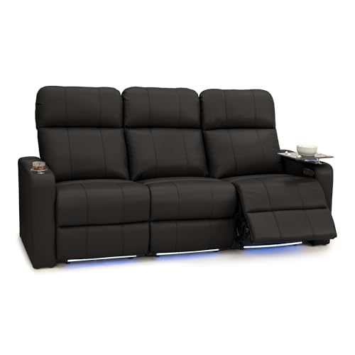 Image of Seatcraft Monterey Home Theater Seating Black Row of 3 Sofa | Italian Leather, Wall Hugger, Zero Gravity, Powered Headrest, Power Recline, Zero Gap, USB charging