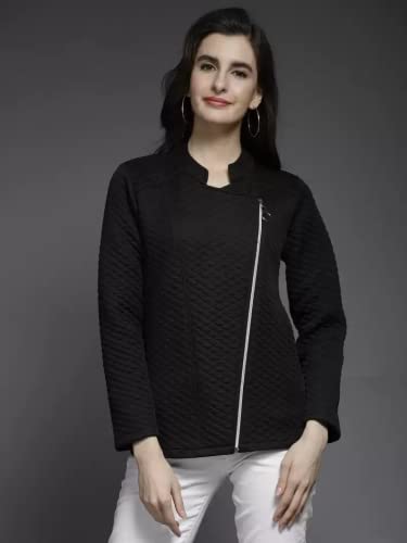 Image of Tandul Black Full Sleeve Solid Jacket for women Stylish Winter Wear Round Neck Jacket for Women & Girls, Zip closer