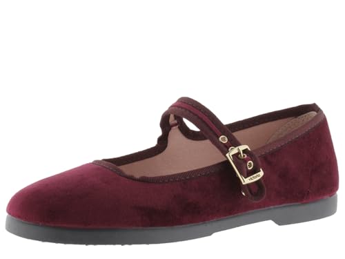 victoria Bailarinas Gong Fu Terciopelo & Ribete Al Tono & Hebilla 1080111 para Mujer Burdeos 39