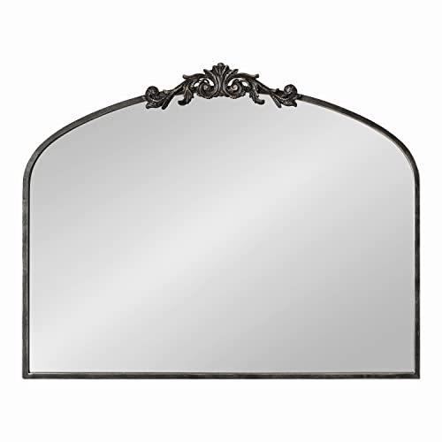 Image of Kate and Laurel Arendahl Ornate Traditional Arched Mirror; 36 x 29; Black; Decorative Baroque Style Arched Wall Mirror with Wide Frame and Ornamental Crown